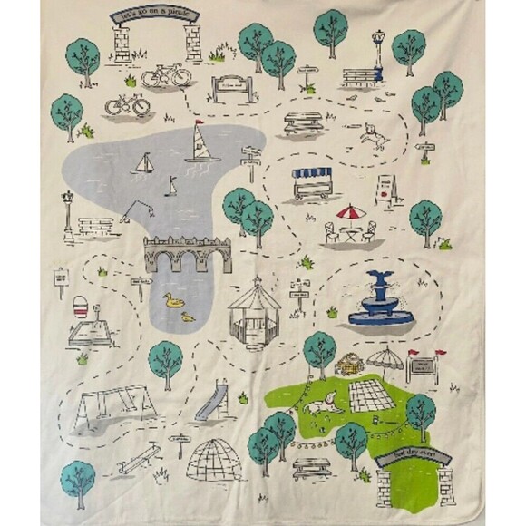 Baby Gap White Let's Go on a Picnic Dog Park Cotton Blanket Security 2016 30x34 - Picture 1 of 10
